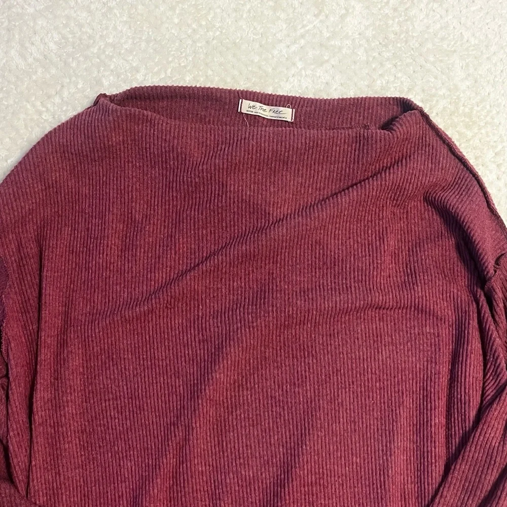 Free People Sweater Womens Medium Maroon Off Shoulder Ribbed Knit Boho Chic
